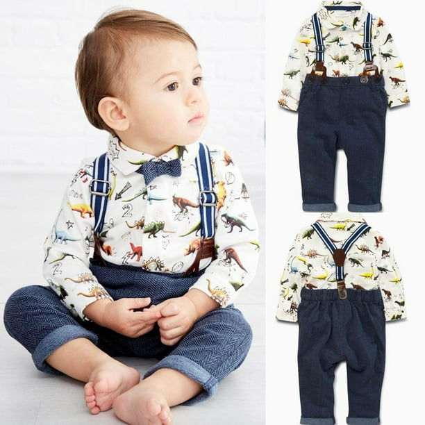 2pcs Kids Baby Boys Gentleman Suit Long Sleeve Tops+Denim Pants Clothes Sets
